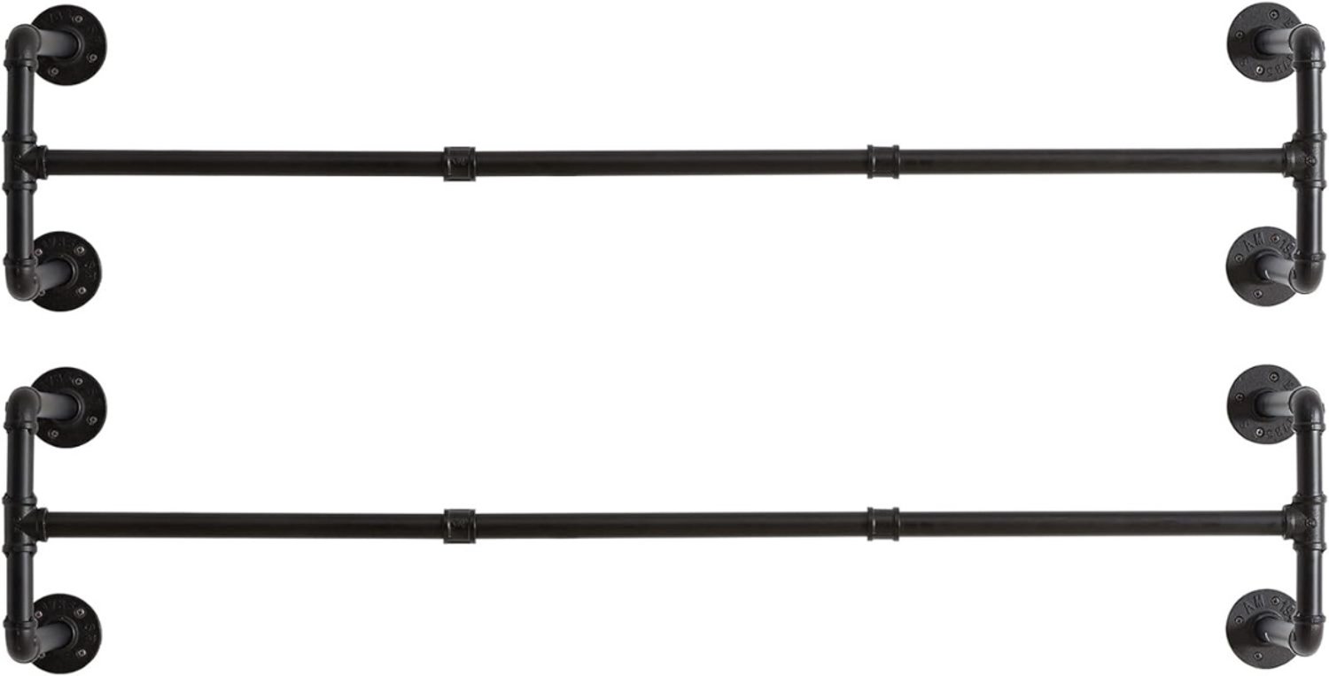 SAVI®Kledingstang Voor Aan De Muur – Kledingrek Muur - Gordijnroede - Zwart - 127 x 28 x 31 cm; 2,8 kg