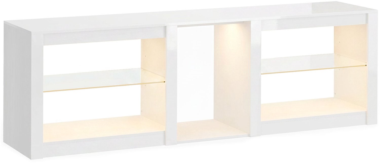 Homona TV-meubel met RGB-ledverlichting - Voor tv's tot 75 inch - Met verstellbare glasplaten - 160 x 35 x 52 cm - Wit