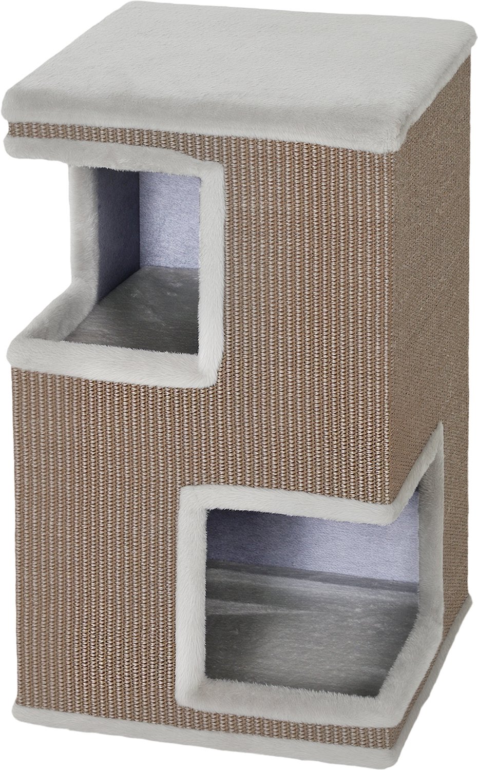 Pawona Krabton met 2 kattenhuisjes - Met kraboppervlak en kussens - 40 x 40 x 67 cm - Grijs/Lichtbruin