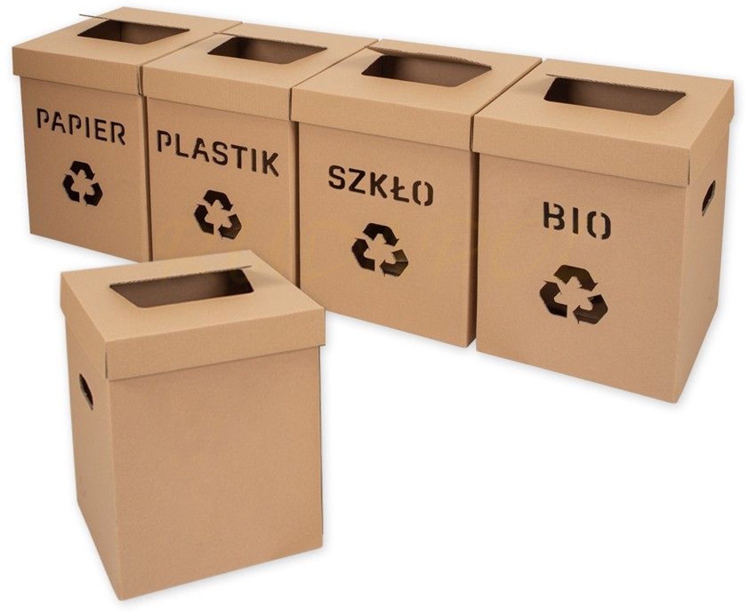 Set van 4 Eco Afvalscheidingsbakken 36L - Papier, Plastic, Glas, Bio