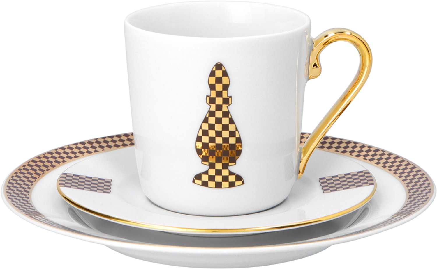 Merkloos Koffieset 1 Pers - Porselein met Schaakmotief