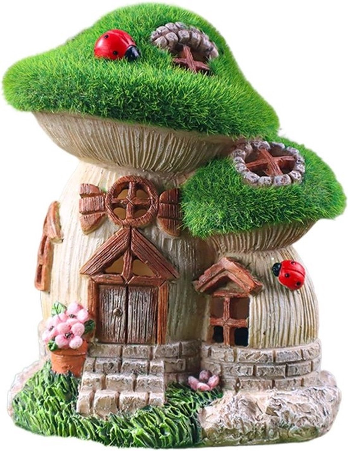 Fairy House-decoratie - tuinlamp in huisjesvorm - sfeerverlichting voor de tuin - verlichting op zonne-energie - tot 16.5 cm - beige