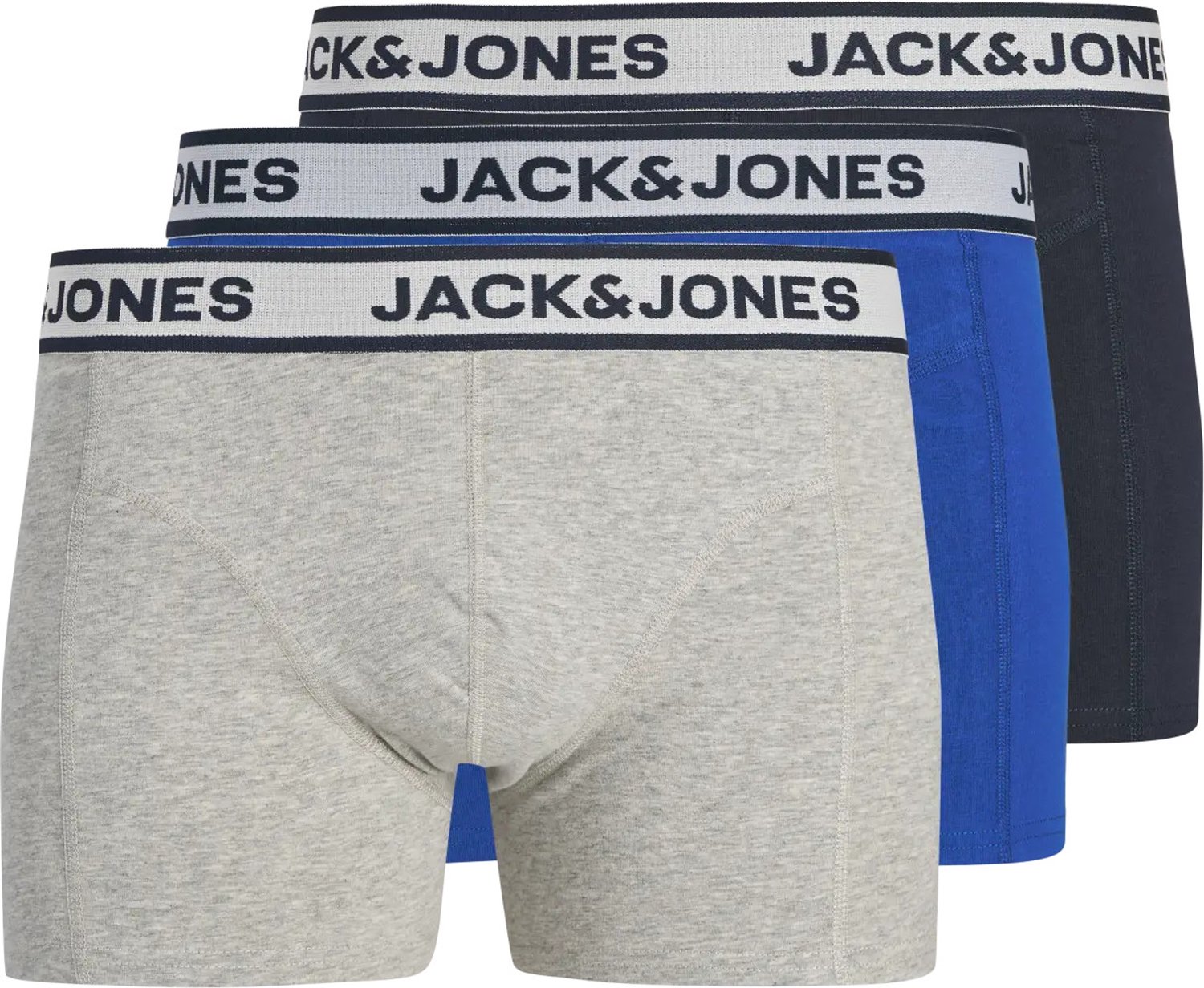 JACK & JONES Jacsteven solid trunks metal b (3-pack) - heren boxers - light grey melange sodalite blue - sky captain