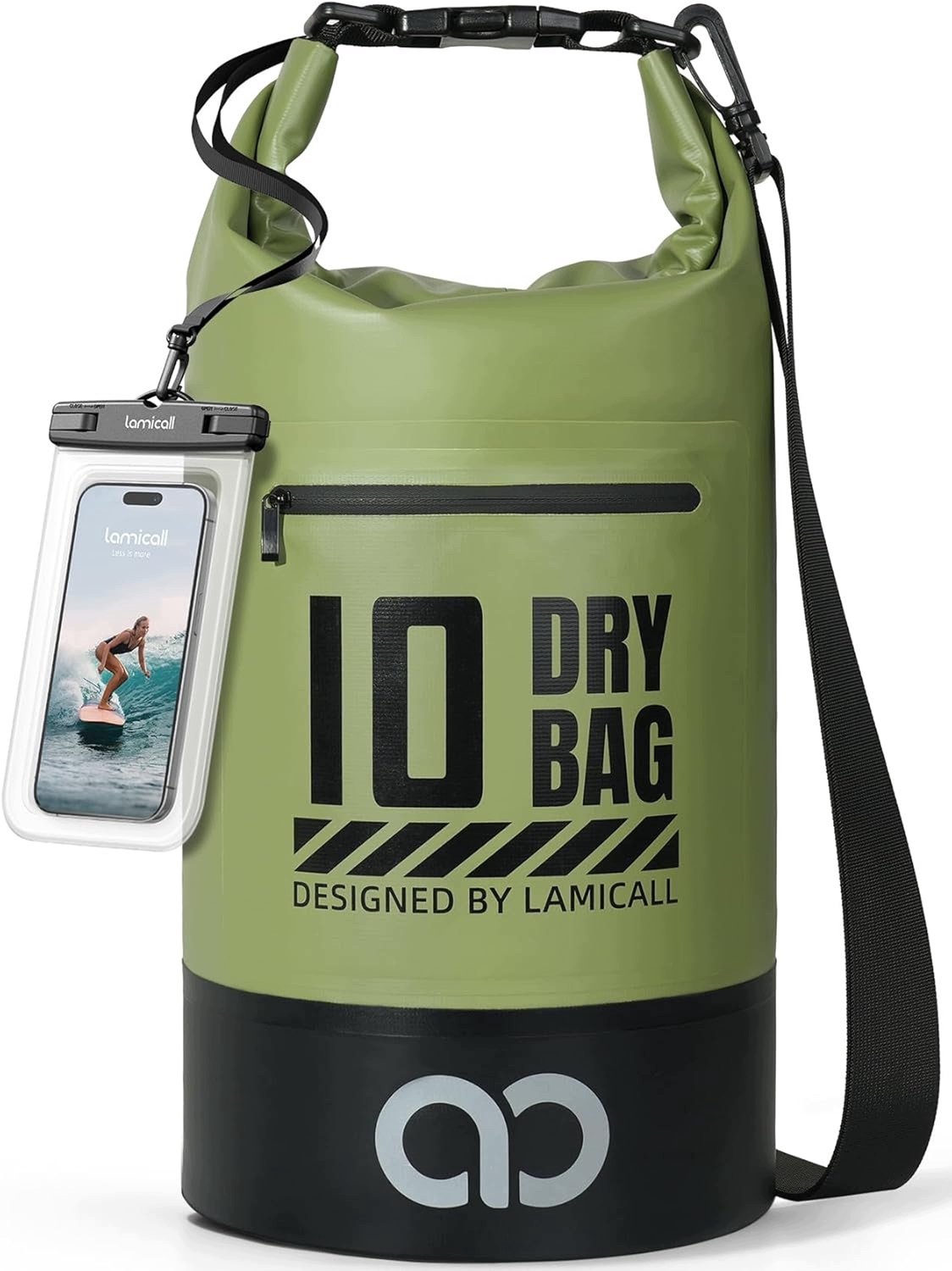 Waterdichte Tas 10L met Telefoonhoes IPX8, Drijvend, Groen