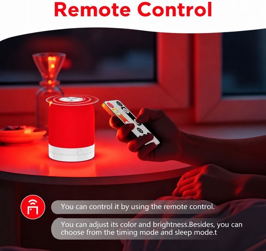 VHV - Rood Licht Nachtlampje voor Slaap - Rood Nachtlampje Bureaulamp met 670nm Golflengte - Stimuleert Melatonine en Bioritme voor Betere Slaap - oplaadbare - Slaap - USB-C - Sfeerlamp van VHV — afbeelding 2
