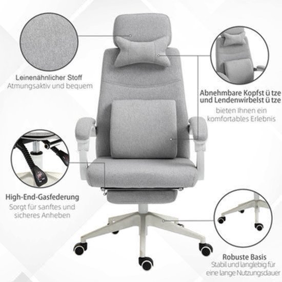 Gamingstoel – Gamestoel – Bureaustoel – Gaming Chair – Ergonomische Stoel – Verstelbare Zithoogte – Uittrekbare Voetensteun – Polyester & Foam – 62x68x117-127 cm — afbeelding 3