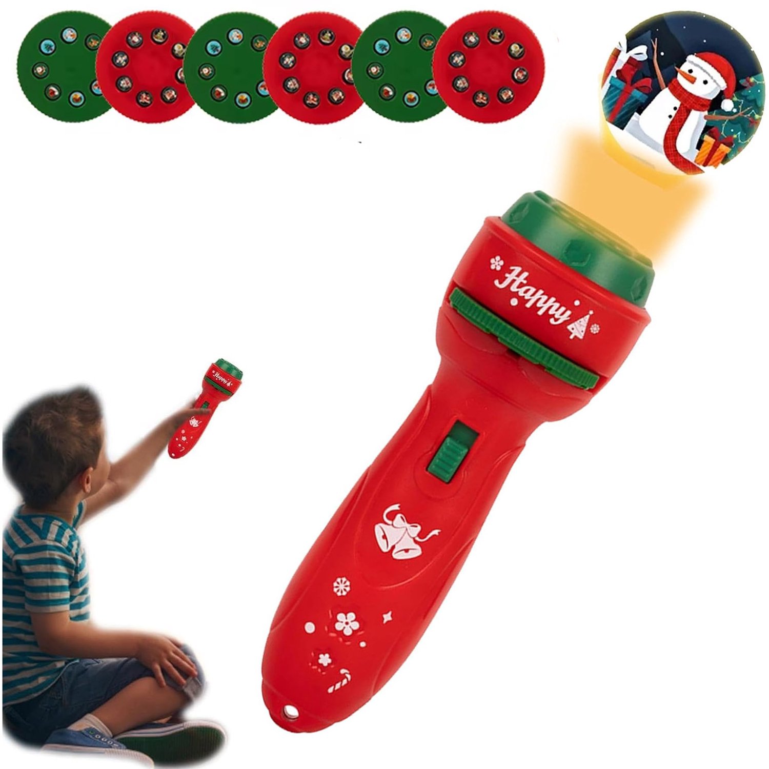 Projector Zaklamp voor Kinderen - Met 48 Lichtpatronen - Kerst Projectielamp - Zaklampprojector - Batterij - Draagbare vakantieprojector - Voor kamperen, auto, plafond en wanddecoratie - Feestelijke Projectie voor Ramen en Erf - Kerstdecoratie