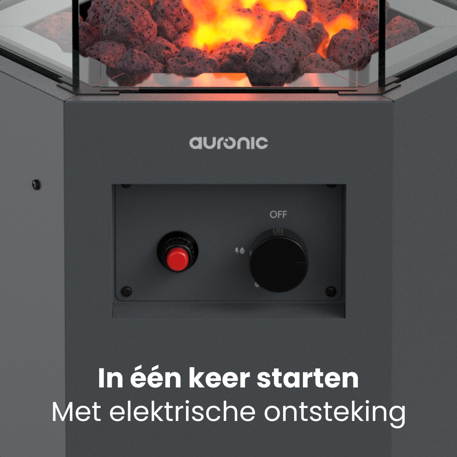 Auronic Gas Terrasverwarmer - Tot 25m2 - 360° Warmte - Met Lavastenen en Echte Vlam - 8000W Inclusief Hoes en Slang - Zwart – foto 6