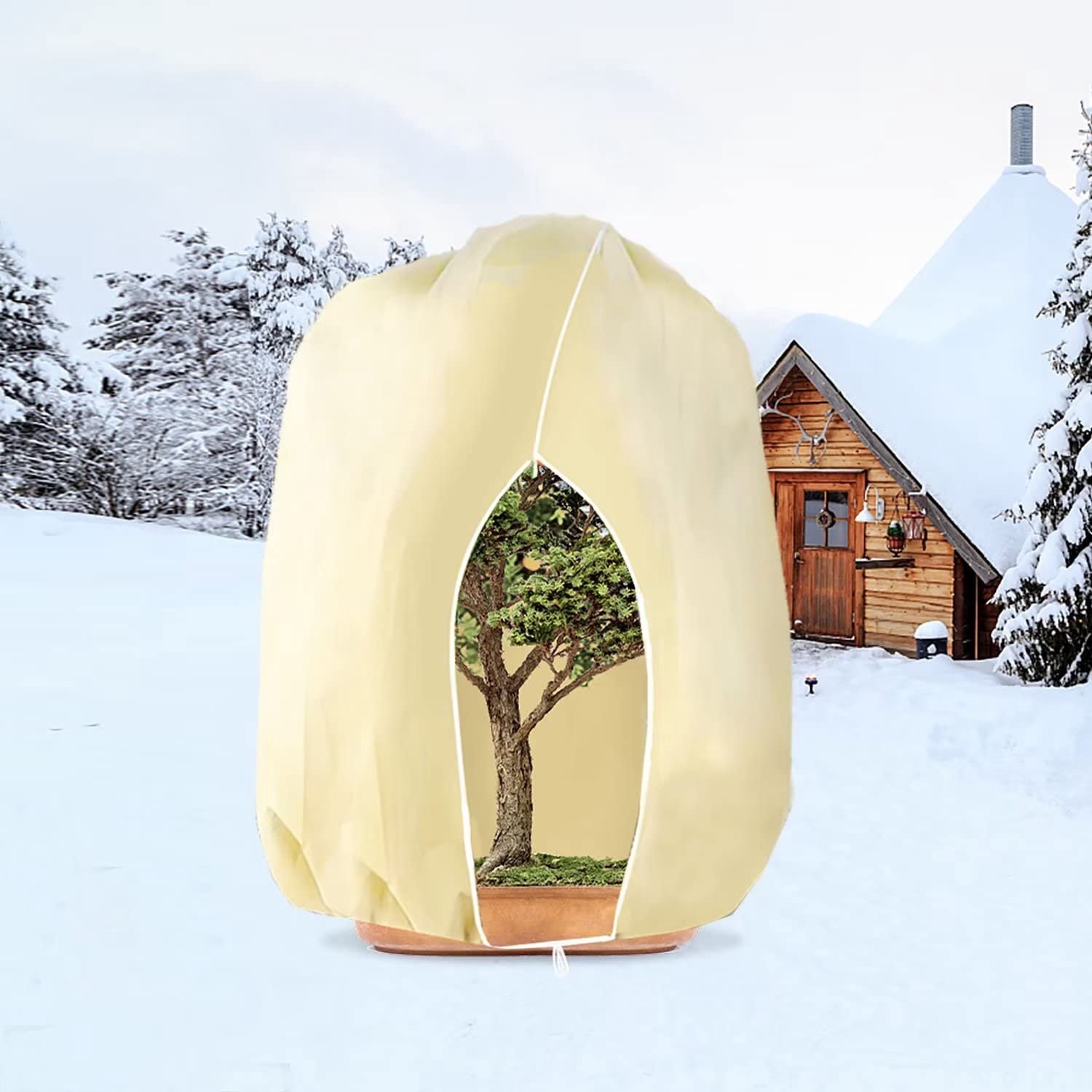 Famanu - Winterbescherming voor Planten - Bescherming tegen vorst - Ademend en scheurbestendig - Beige 1 stuk