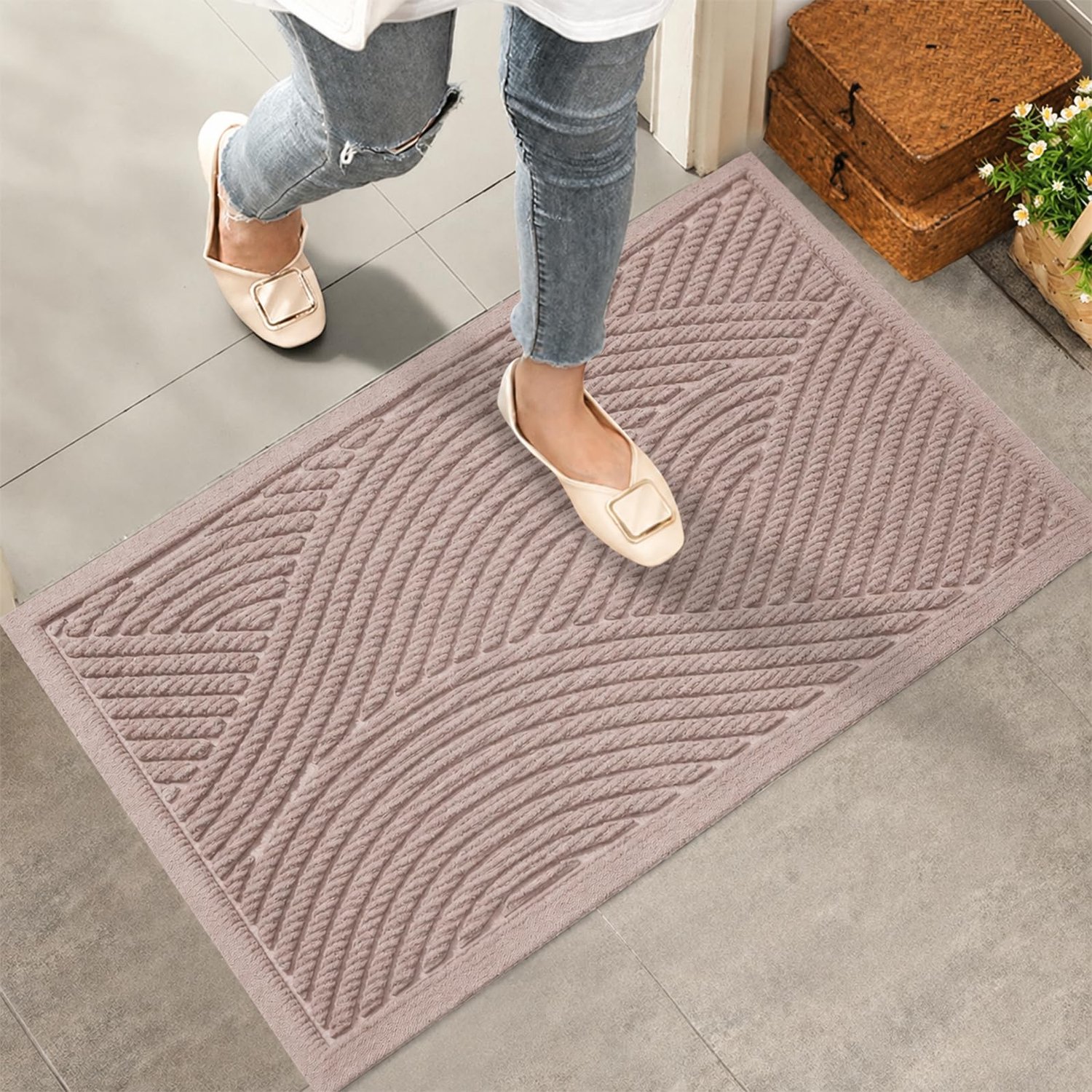 Famanu - Voordeurmat 40 x 60 cm - Houdt vuil buiten - Antislip en wasbaar - Bruin 1 stuk