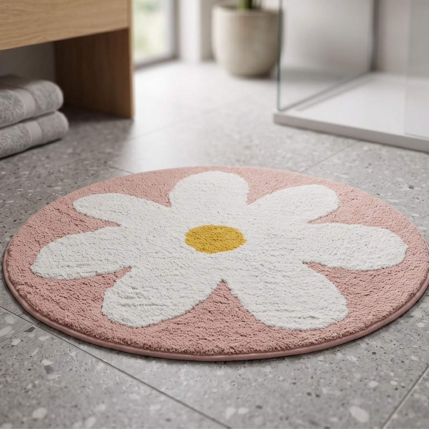 Homescapes Badematte Blume rund 60 cm – Badteppich rosa, 100 % Baumwolle