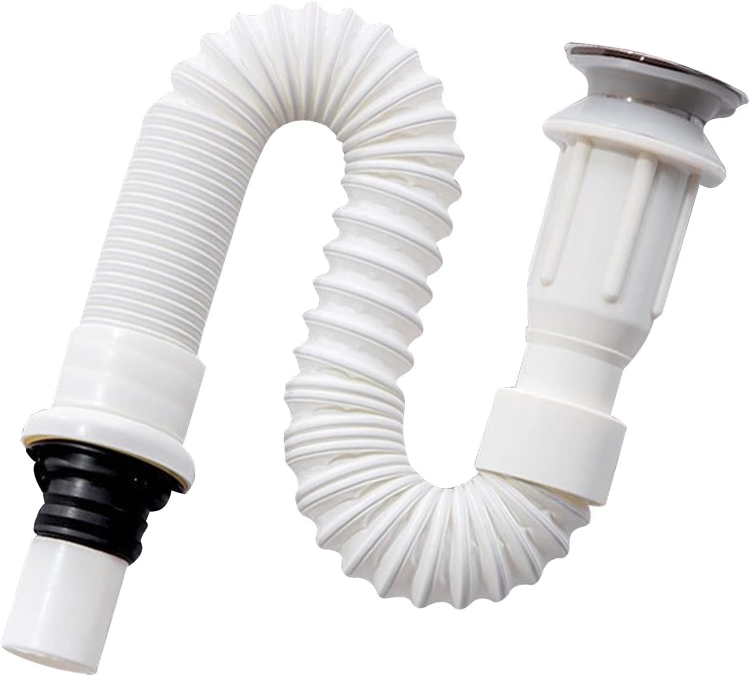 Flexibele Sifon - Flexibele Afvoerslang - met Reukslot - voor Wastafel en Gootsteen - Uittrekbare Sifon Buis - 400 - 800 mm - Ø 60 mm - Kunststof Afvoerpijp - met Rubberen Afdichting - Wit