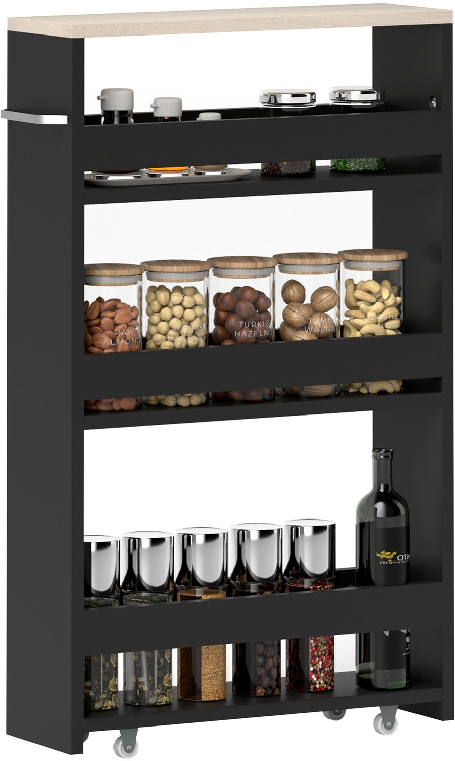 kleankin-Ultility Cart-MDF-48x15x80cm-zwart