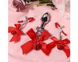 JJ Erotische kerst set - Buttplug en Tepelklemmen met Strik en Bellen - Kerstcadeau - Feestdagen
