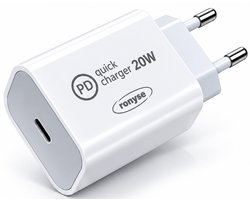 USB-C Adapter - Type-C Snellader - Universeel - 1 Stuk - USB-C Adapter - Wit - Snellader - USB-C Stekker - Oplader blokje