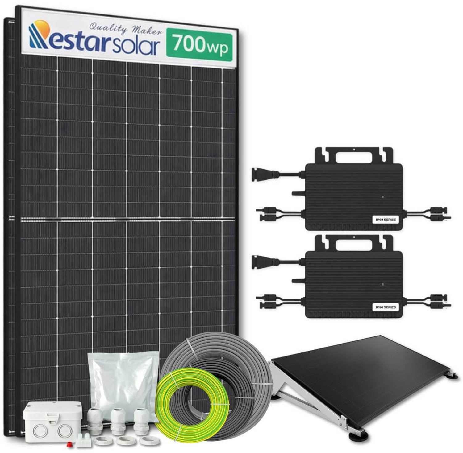 Zonnepanelen pakket voor platdak - 1.4 kW - 2x 700wp met micro-omvormers - Plug & Play