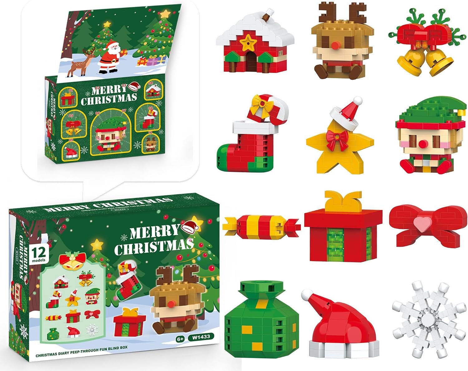 VONKELIOS®Adventskalender 2026 – 12-in-1 Kerst Bouwset voor Kinderen