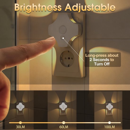 Ryoudavell - LED Nachtlampje op Stopcontact met Bewegingssensor - Set van 2 Dimbaar Insteek Nachtlamp met Lichtsensor - Warm Wit Stervormig Lampje 30-100LM - Automatisch Aan/Uit voor Gang, Trap, Slaapkamer en Badkamer - EU-stekker van ryoudavell — afbeelding 3