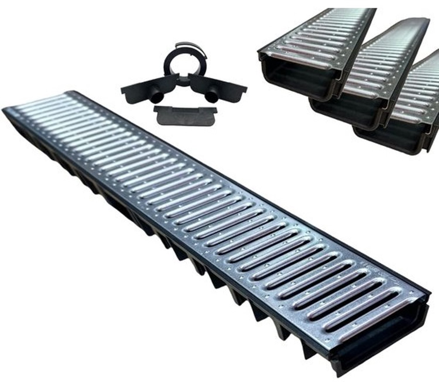 Waterafvoergoot - Drainagesysteem - Set - Regenwaterafvoer - Verzinkt rooster - A15 - 3 meter - Grijs