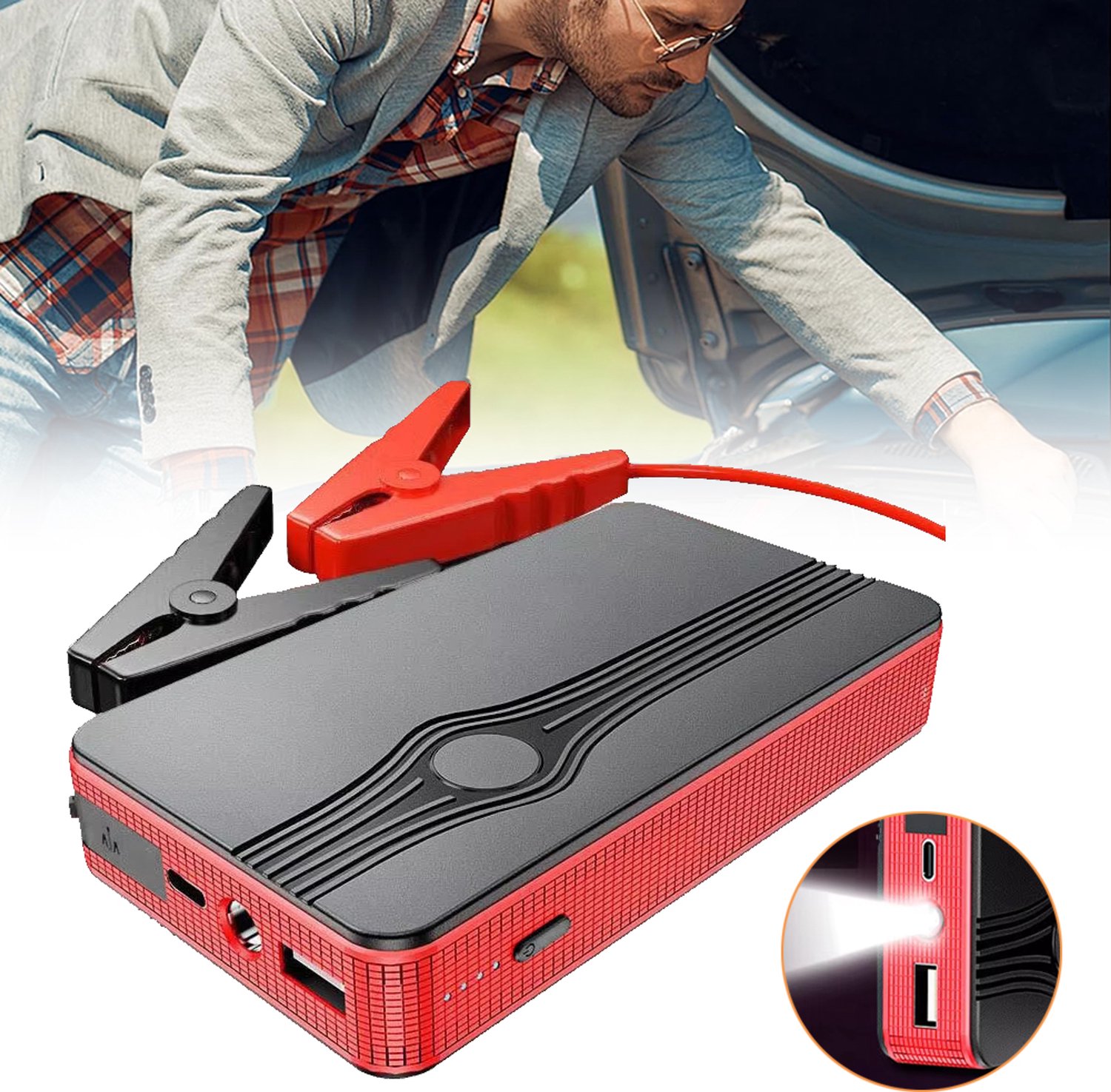 30000mah Jumpstarter-Powerbank - 12v-Startbooster Voor Auto's - Jumpstarter Voor Auto's - Autostarthulp Met Ledverlichting