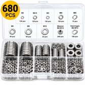 RVS Sluitringen Set - 680-delig Assortiment M2-M12 - Platte Ringen voor Bouten en Moeren - Zilver