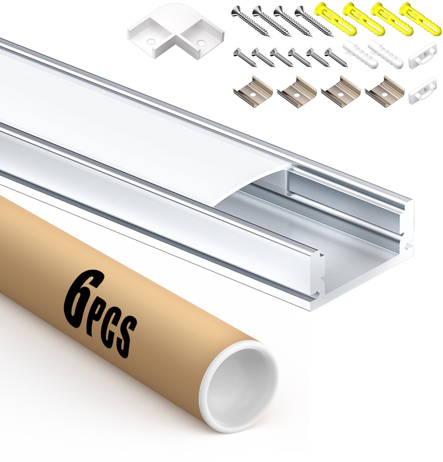 Riserva-LED Profiel-Wit Aluminium Profiel voor LED Strip-Met Acryl Diffuser-Schuifbaar-2m 6 Stuks