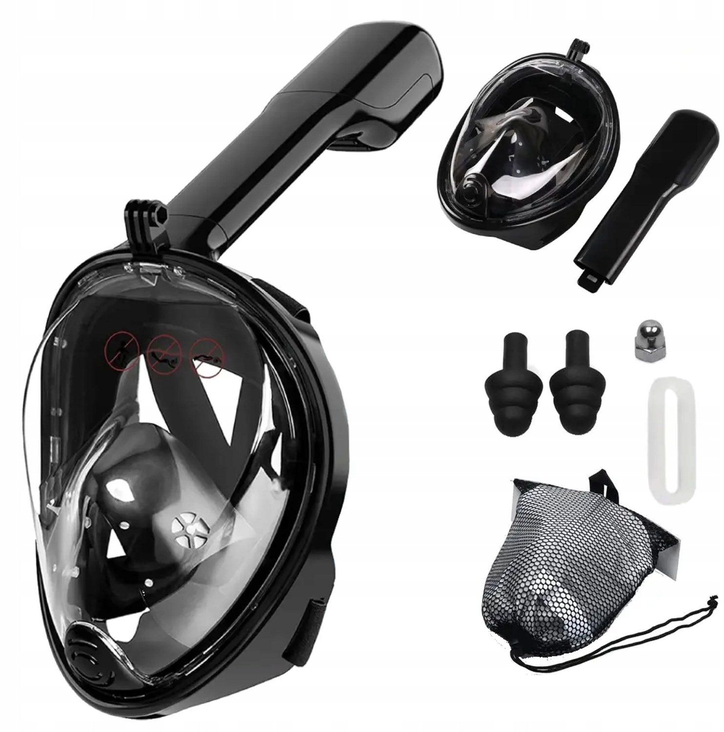 Volledig Gezicht Snorkelmasker L/XL Zwart met Opbergzak