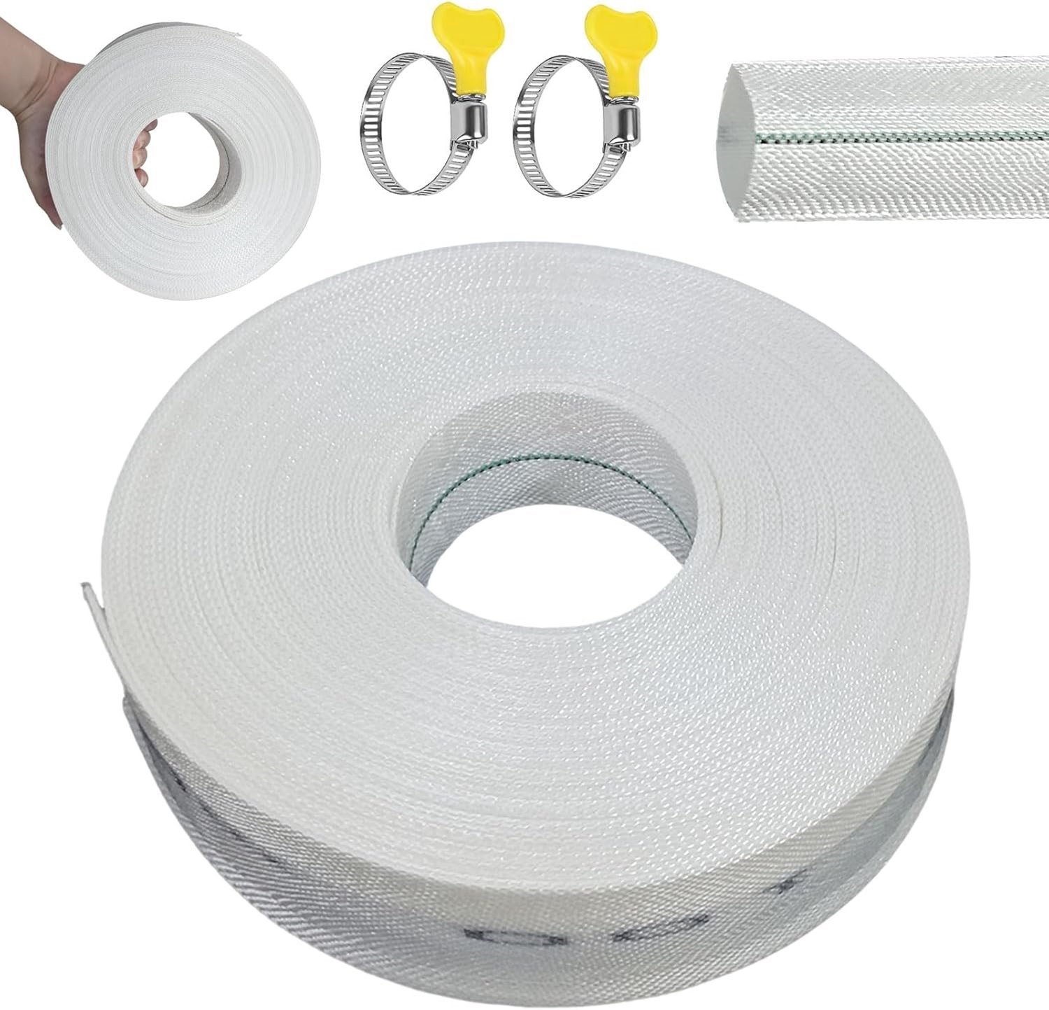 Draagbare 20 meter lange platte tuinslang van stof met 25 mm diameter en 2 slangklemmen voor onderwaterpompen en irrigatie in de tuin