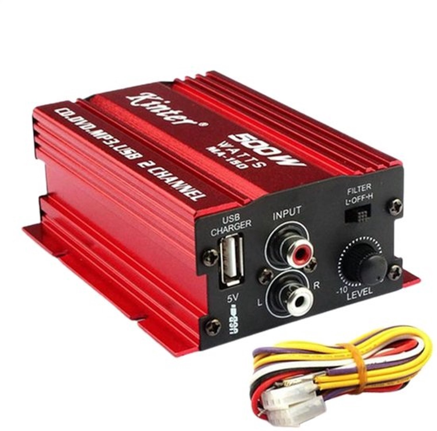 Autoaudioversterker - Stereobooster - Voor verbeterd geluid - Compact ontwerp - 48 x 92 x 48 mm - Zilver