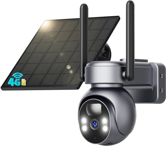 Buitencamera 4G LTE - Zonne-Energie Met 2K Resolutie - PTZ Draaibaar - Nachtzicht - Bewegingssensor - Draadloze Beveiligingscamera — afbeelding 2