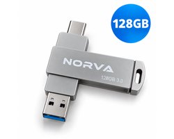 Norva USB Stick 128GB - USB-C & USB-A 3.0 - SnapStick - Plug & Play - 2-in-1 Geheugenstick - Geschikt voor iPhone, Android, MacBook, Laptop & PC