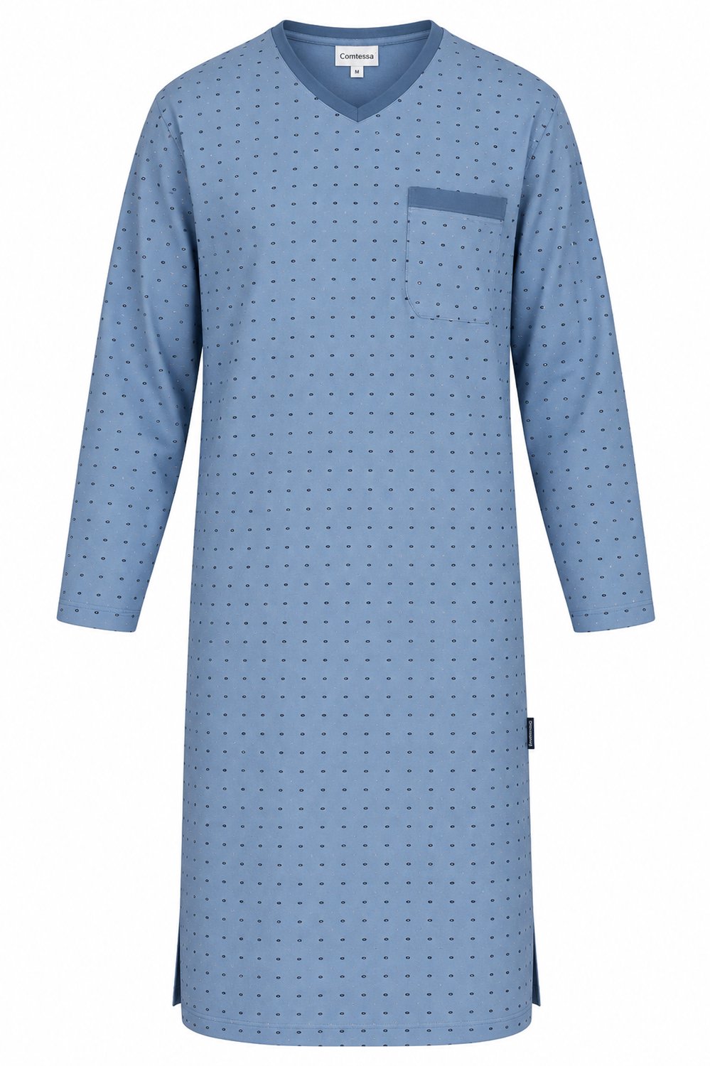 Comte - Heren Nachthemd Lange Mouw – Lichtblauwe Print – 100% katoen - maat M