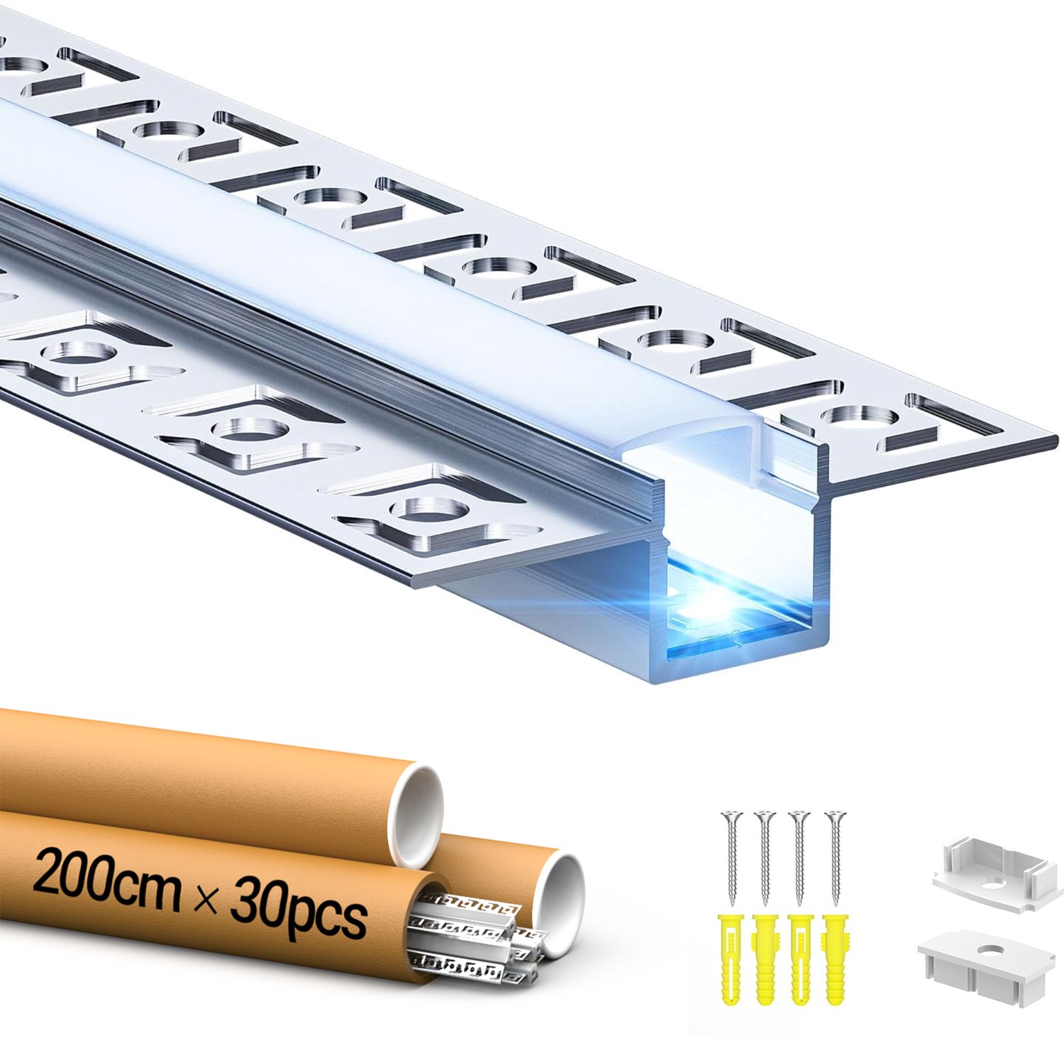 Riserva-LED Profiel-Natuurlijk Aluminium Profiel voor LED Strip-Met Acryl Diffuser-Bevestigingsaccessoires inbegrepen-2m 10 Stuks 55,5×14,9mm