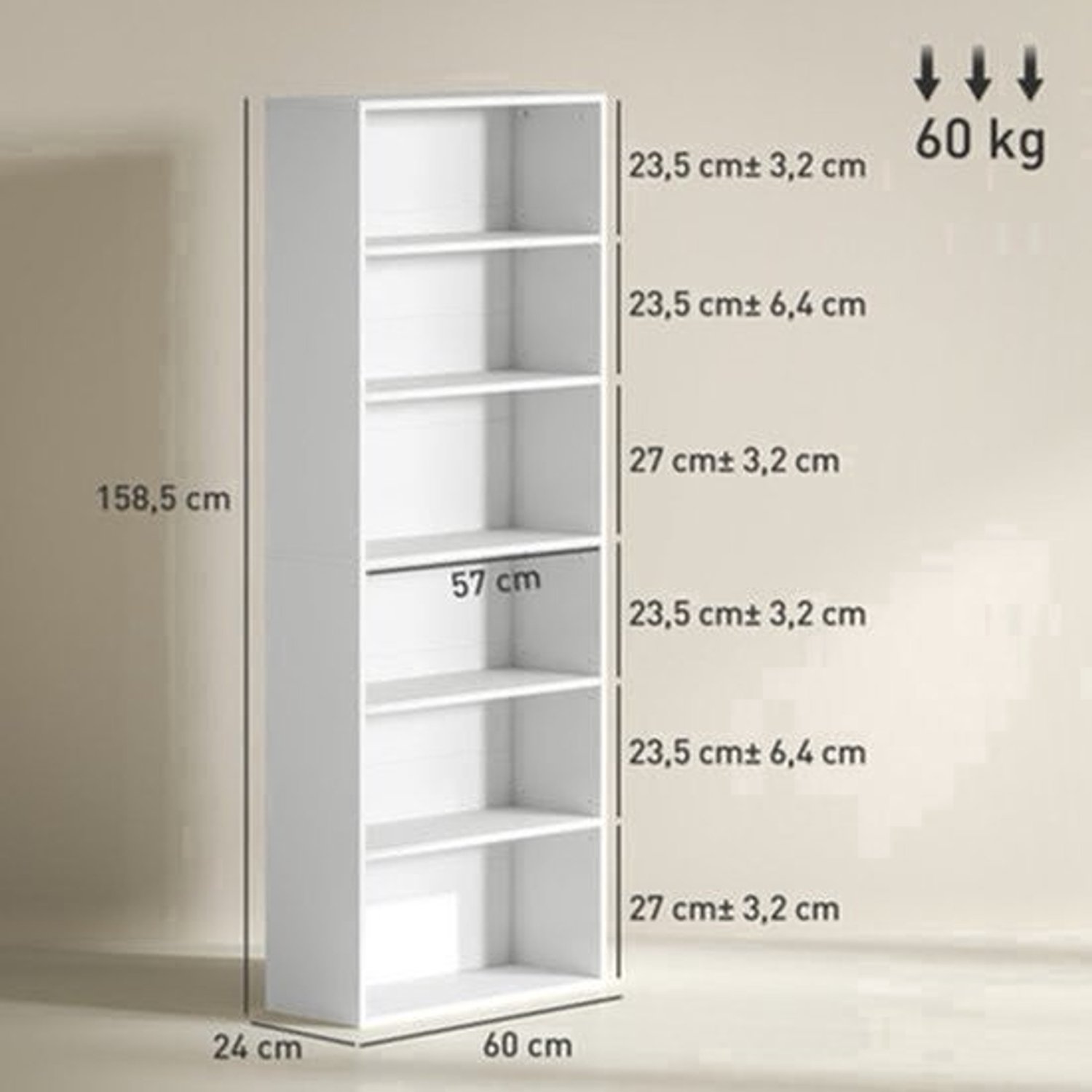 Boekenkast – Boekenrek – Opbergkast – Vakkenkast – Stellingkast – 5-laags Metalen Rek – Verstelbare Planken – 100 kg Draagkracht – Wit Design – Direct Gebruiksklaar