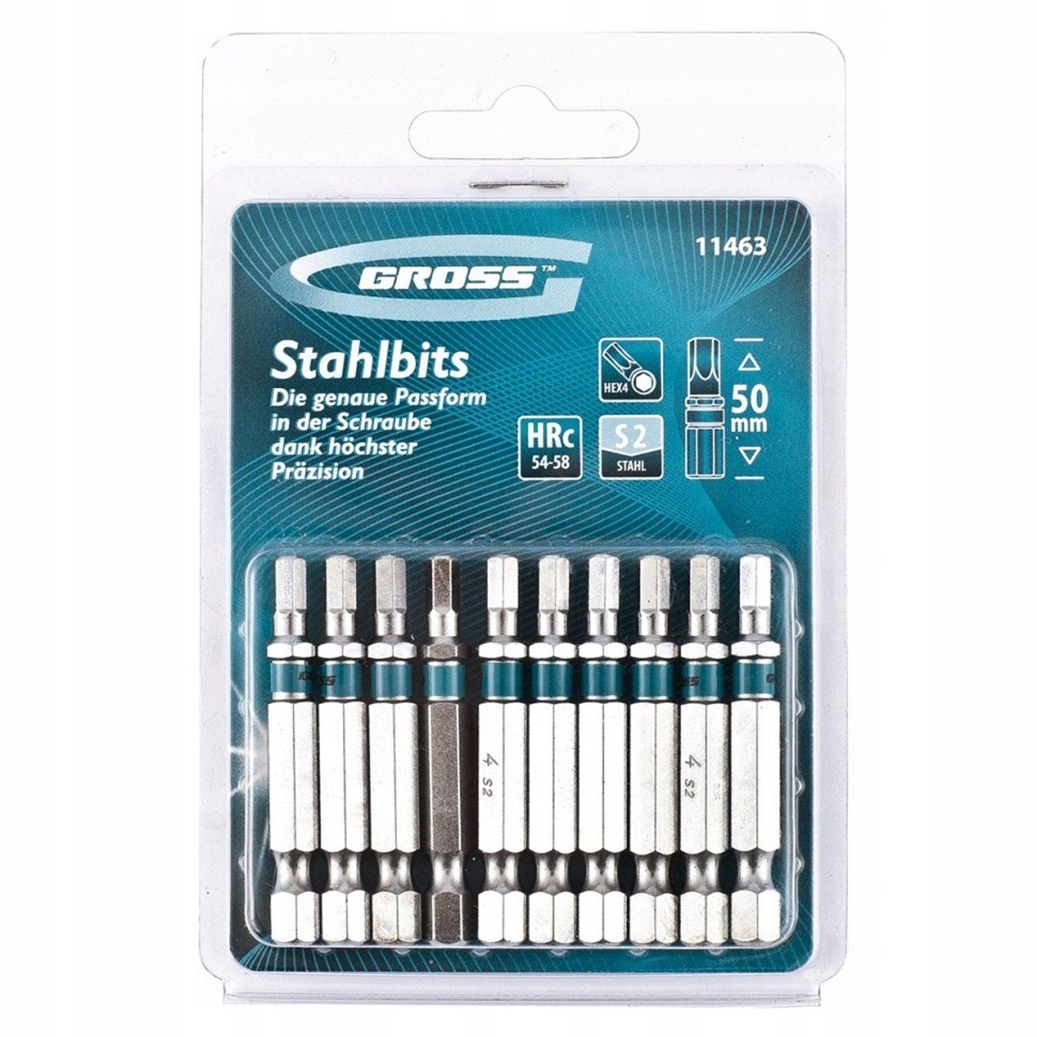 Gross HEX Bitset 4 x 50 mm, 10 Stuks - S2 Staal
