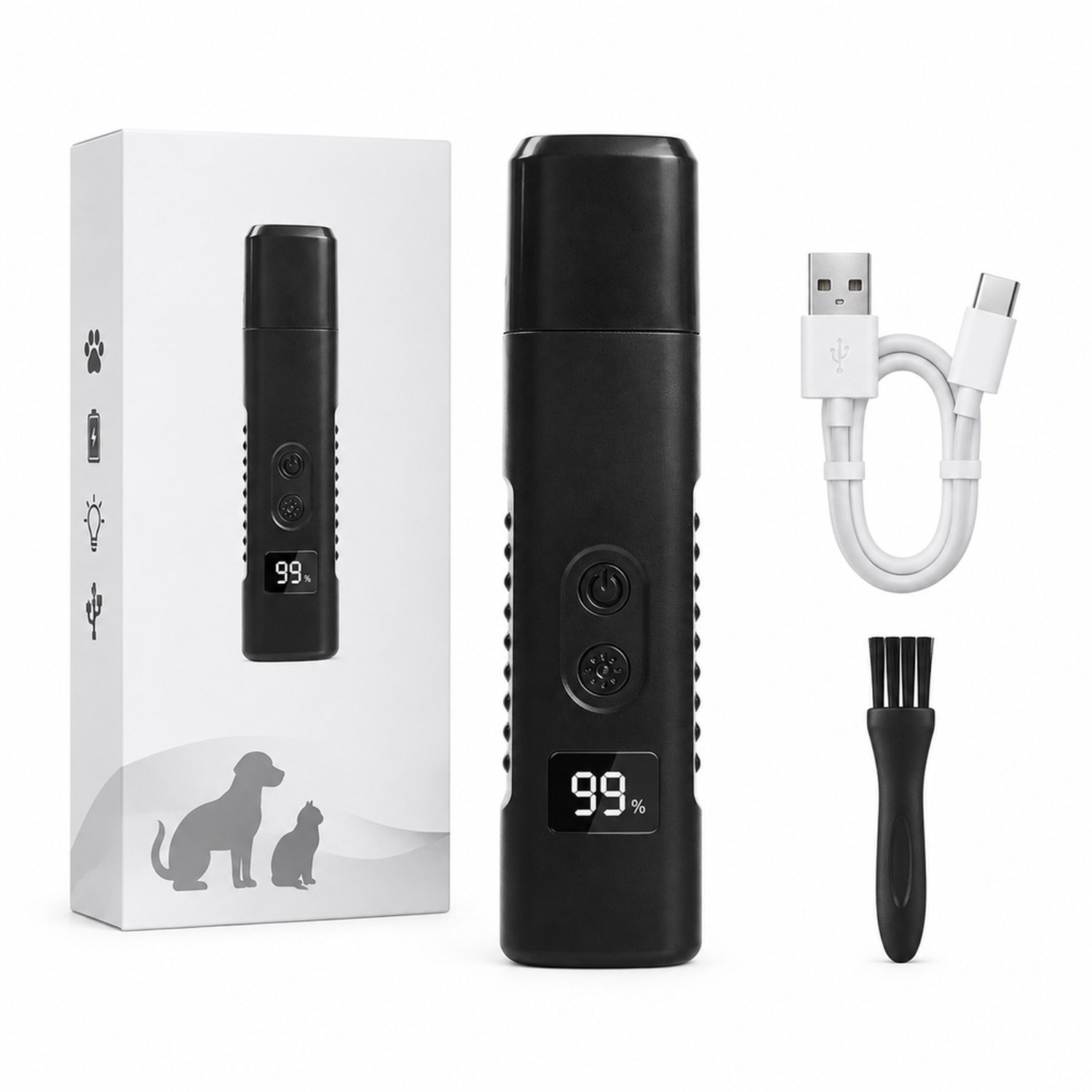 Elektrische nagelknipper - USB-oplaadbaar - met digitaal display en LED-verlichting - voor nagelverzorging van katten en honden - Engelstalige neutrale kleurendoos