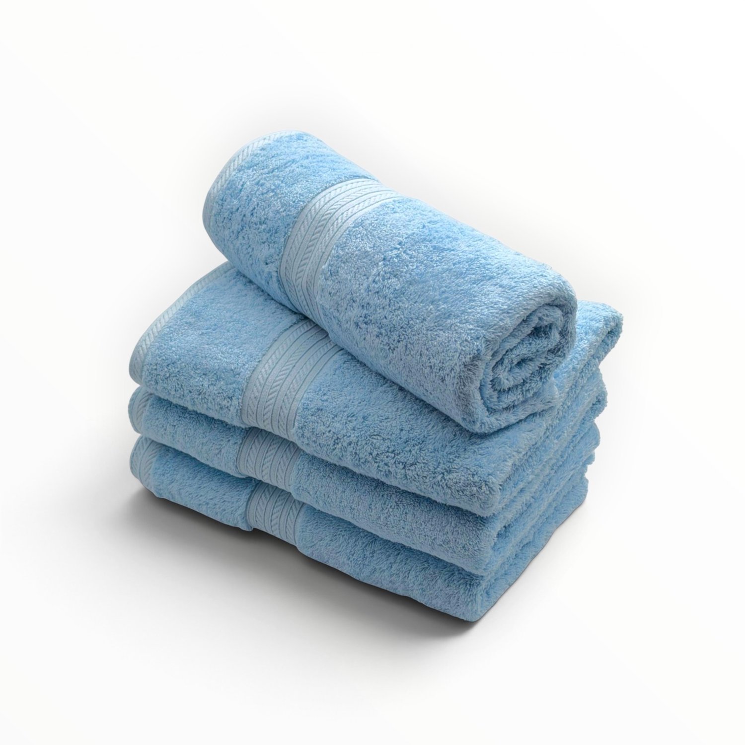 The Linen Room Badhanddoeken – 70 x 140 cm – Set van 4 – 100% Egyptisch Katoen – 600 gram /m2 – Lichtblauw
