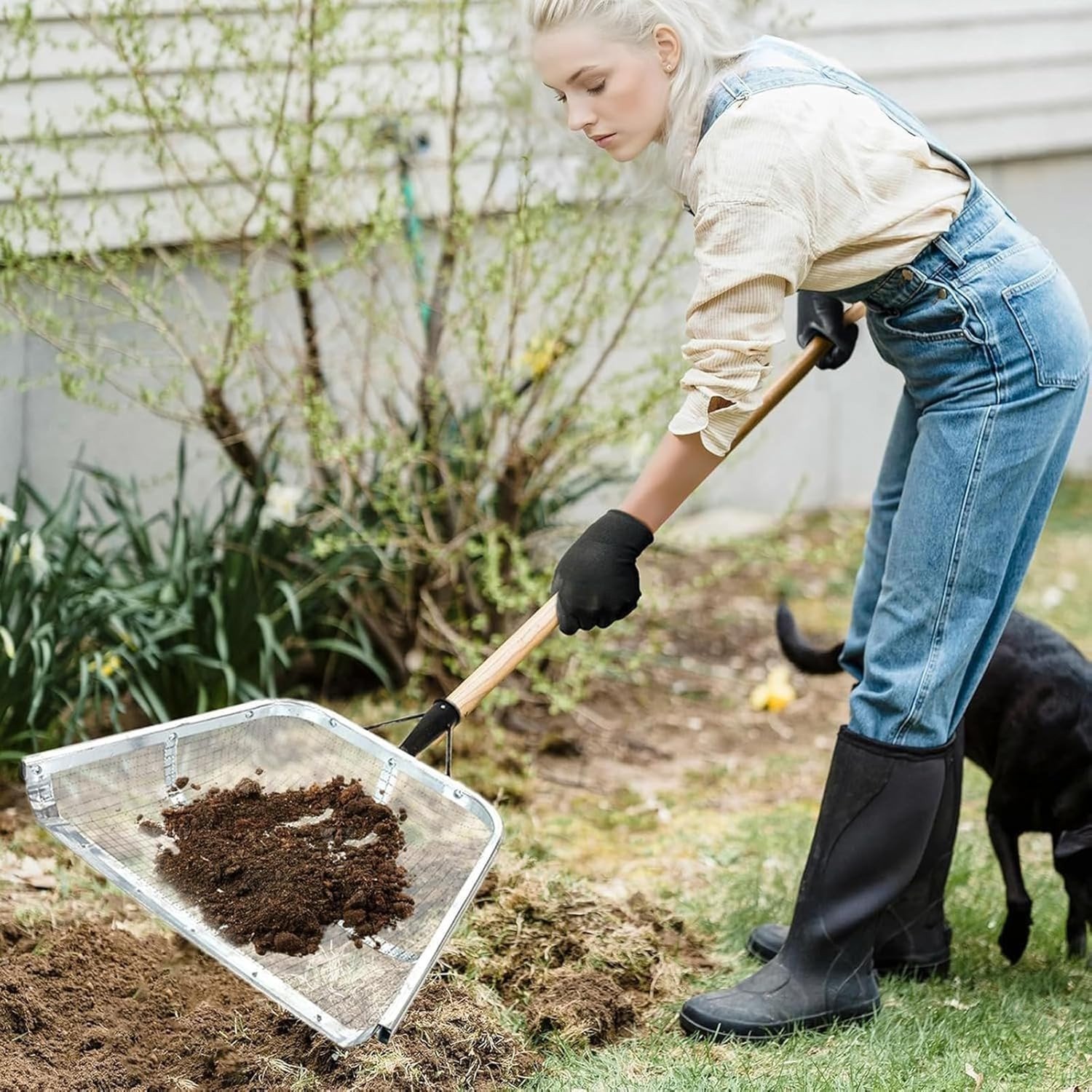 Robuuste RVS Zeefschop voor de Tuin – Ergonomische Handgreep, Draagbare Multifunctionele Zeef voor Landbouw en Tuinwerkzaamheden (0.8 cm)