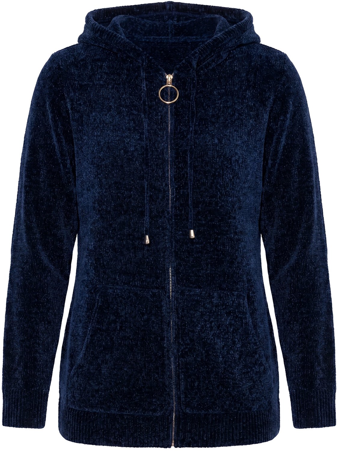 Ulla Popken - Dames - Vest chenille capuchon lange mouwen - Marine - Maat 46+