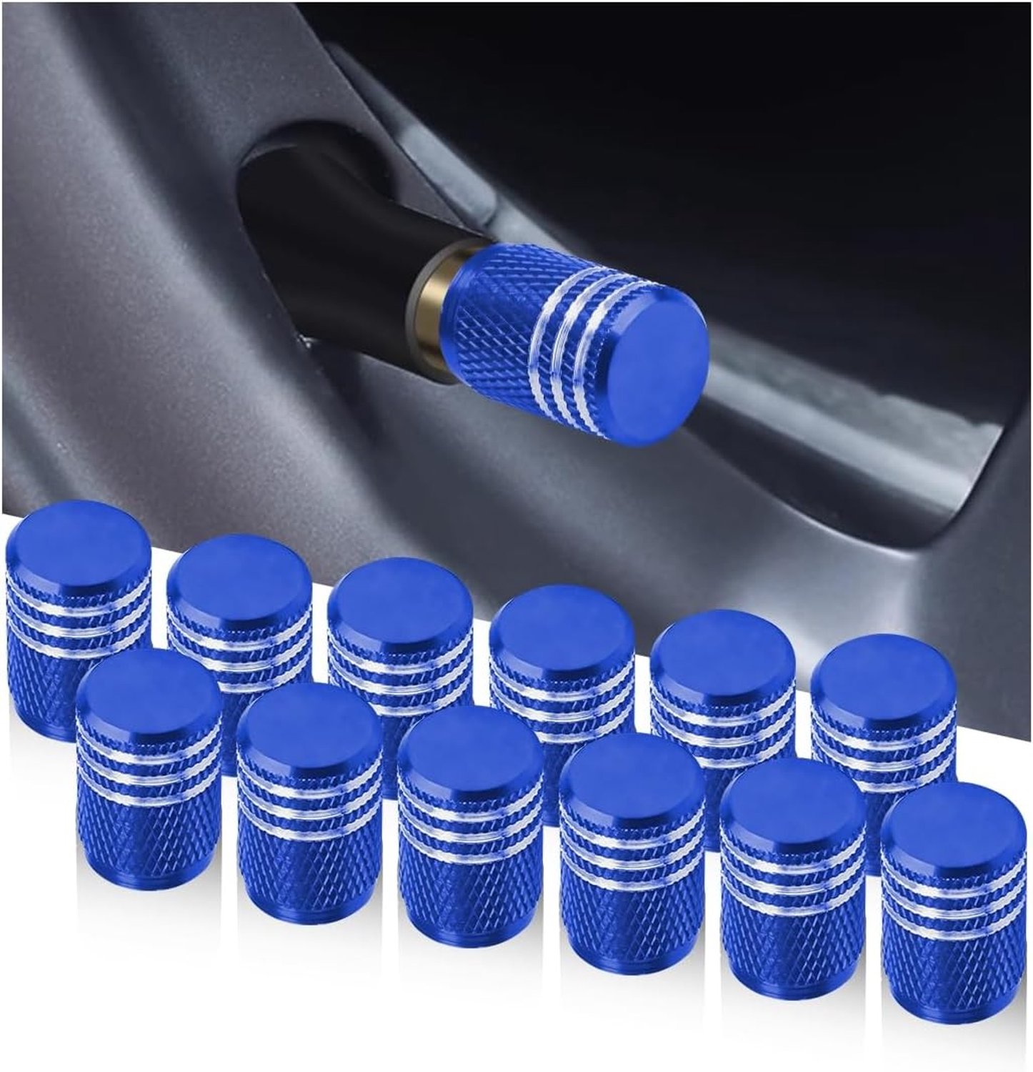 Set van 12 Aluminium Ventieldoppen met Seal - Stofhoezen voor Auto, Motor en Fiets (Blauw) - Duurzaam en Waterdicht