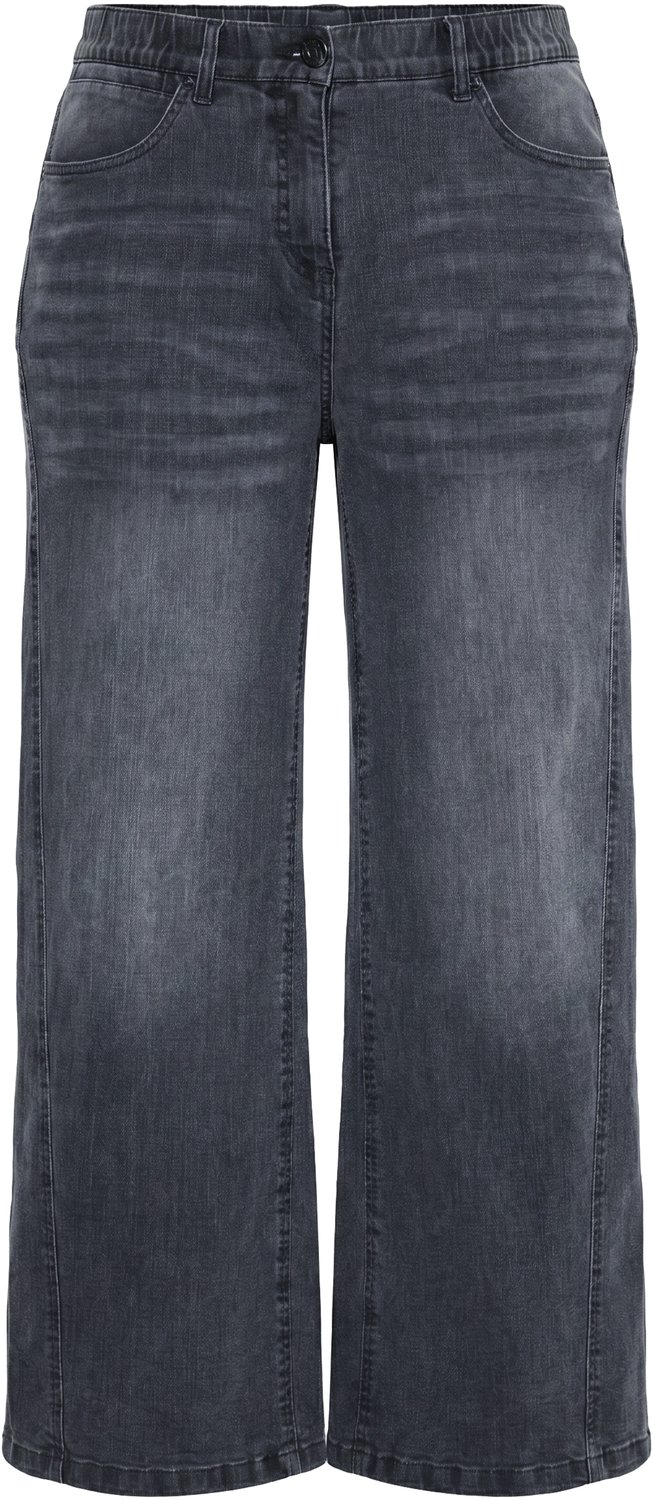 Ulla Popken - Dames - Jeans Mary wijde pijpen naar voren verplaatste zijnaad - Donkergrijs denim - Maat 50
