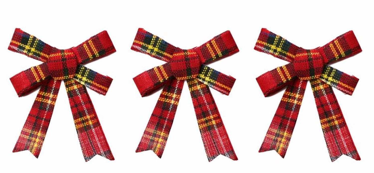Decoris Kerst strikjes - 3x - rood - geruit - 10 cm - kerstversiering - kerstdecoratie - kerstoomversiering
