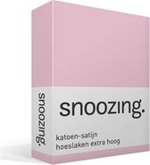 Snoozing - Katoen-satijn - Hoeslaken - Extra Hoog - Eenpersoons - 90x200 cm - Roze