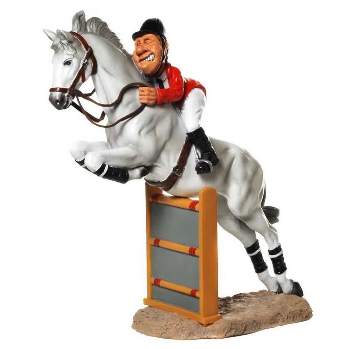 Ruiter met springpaard - beeldje – sport – funny sports – warren stratford – 21.5x11x23 cm