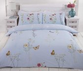 Eenpersoons dekbedovertrek in Duck Egg Blue - Bloemen en vlinders - met 1 kussensloop