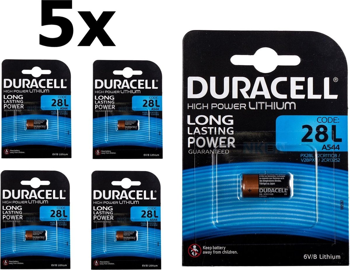 5 Stuks - Duracell V28PX, PX28L, V28PXL, K28L, 6231, PX28, EPX28, L544, L544A, L544BP, 2CR11108, 2CR1/3N, CR28L, 1406LC, VPX28, PX28G 6V Lithium batterij