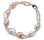Zoetwater parel armband Twine Pearl Soft Colors - echte parels - wit - roze - zalm - zilver