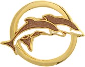 Behave® Pin broche dolfijnen goud kleur bruin wit emaille 2,5 cm