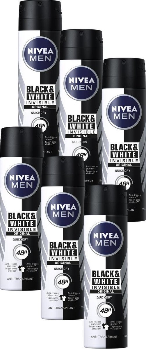 Succes Scheur Verslaafd NIVEA MEN Invisible for Black & White Power - Deodorant Spray - 6 x 150 ml  -... | bol.com