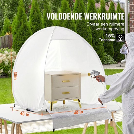 Pop-up Spuittent - Draagbare Spuitcabine - Verftent - Opvouwbaar - Snel Opzetbaar - Met Afzuigraam - Lichtgewicht - Ruim - Voor Binnen - 101,6x88,9x101,6 cm - 1 Stuk - Wit — afbeelding 5